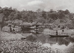 The Ha-Kei-Tei Inn and Garden v Hikone (černobílá fotografie) od Herbert Ponting