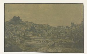 Údolí s řekou a město se čtyřmi věžemi od Hercules Segers
