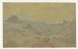 Údolí s řekou a město se čtyřmi věžemi od Hercules Segers