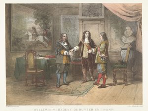 Princ William III usmíří Michiel de Ruyter a Cornelis Tromp, 1673 Willem III smíří Ruytera a Trompa (název na objektu)
