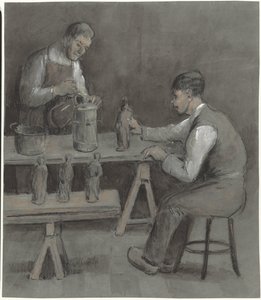 Dva dělníci vyrábějící figurky od Herman Heijenbrock