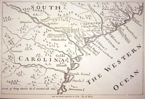 Mapa Jižní Karolíny v roce 1730 (litho) od Hermann (after) Moll