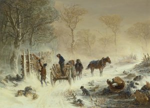 Nakládání dřeva do sněhu, 1858