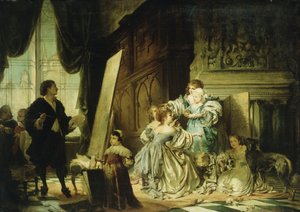Van Dyck ve svém studiu maluje portrét Charlese, prince z Walesu, syna Karla I., 1876 od Hermann Schneider