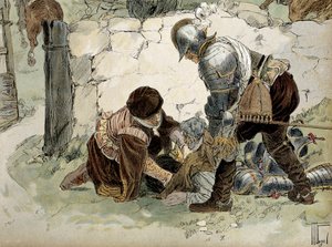 Henri IV (1553-1610) zraněný během průzkumu v Aumale proti armádě Mayenne. Ilustrace Hermann Vogel (1856-1918) v „“ Henri IV““ od Hermann Vogel