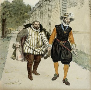 Jindřich IV (1553-1610) a Charles de Lorraine, vévoda z Mayenne (1554-1611). První usmiřovací rozhovor mezi dvěma nepřáteli, Mayennem, vůdcem legueurs a králem, v zahradách Chateau de Montceaux, v Brie, v roce 1596. Ilustrace od Hermann Vogel