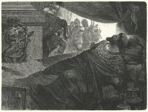 Mithridates VI z Pontu se pokouší spáchat sebevraždu požitím jedu, 63 př. Kr od Hermann Vogel