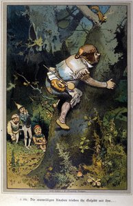 Odvážný chlapec byl všem pro posměch. Příběh bratří Jacoba Grimma (1785-1863) a Wilhelma Grimma (1786-1859). Ilustrace Vogel.