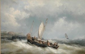 Lugger vstupující do přístavu v bouři (olej na plátně)