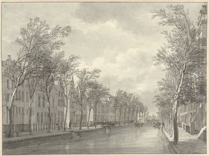 Pohled na Rapenburg v Leidenu z Groenebrugu, 1807 od Hermanus Numan (signed by artist)