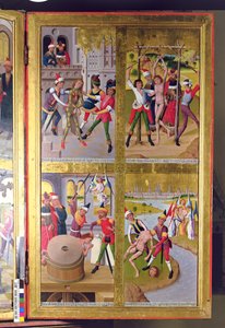 Výjevy ze života sv. Viktora z vnitřní části pravého vnějšího křídla bývalého hlavního oltáře v kostele sv. Mikuláše, 1481 (tempera na panelu)