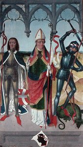 Sv. Jiří, sv. Mikuláš a sv. Viktor z Marseille, z hlavního oltáře kostela sv. Mikuláše, 1481 (detail) (viz 197688, 197690-92)