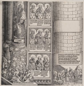 Maxmilián jako architekt, se sochou sv. Leopolda a bustami Maxmiliánova předka..., 15171518.