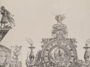 Vrchol pravého portálu a trumpetista a standarta z centrálního portálu, fr..., 1515.