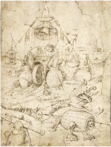 Pekelná krajina par Bosch, Hieronymus (asi 1450-1516). Pero, hnědý tuš na papíře, c. 1500, Soukromá sbírka od Hieronymus Bosch