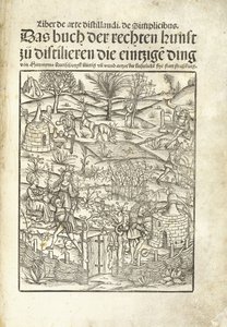 Titulní strana, ilustrující bylinné lihovary s postavami v krajině od Hieronymus Brunschwig