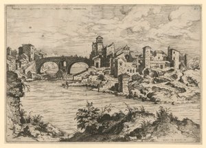 Most Quattro Capi a Tiberinský ostrov od Hieronymus Cock