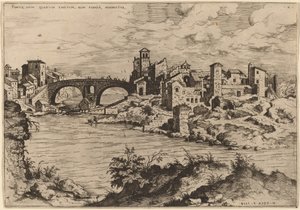 Pohled na Ponte Quattro Capi a ostrov Tibera od Hieronymus Cock