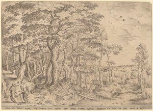 Krajina s pokušením Krista od Hieronymus Cock after Pieter Bruegel the Elder