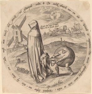 Misantrop okradený světem od Hieronymus Wierix after Pieter Bruegel the Elder