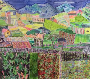 Cabbages and Lillies Revisited, Guatemala, 2006 (barvy na hedvábí) od Hilary Simon