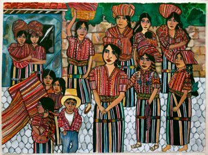 Guatemalské dívky, Solola, 2023 (akvarel na papíře) od Hilary Simon