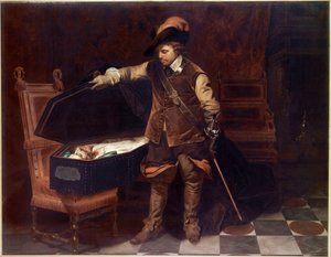 „Oliver Cromwell před rakví Karla I. Stuarta“ (1649). Oliver Cromwell (1599-1658) uvaluje proces s anglickým králem, který bude odsouzen a sťat 9. února 1649. Obraz Paula Delaroche (1797-1856)