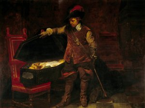 Cromwell před rakví Karla I. Stuarta (1649). Oliver Cromwell (1599-1658) uvalil proces s anglickým králem, který byl odsouzen a odsouzen 9. února