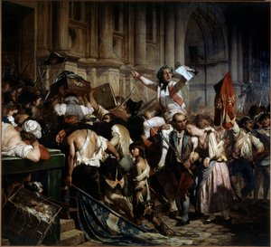 Francouzská revoluce: „Dobyvatelé Bastily před hotelem de Ville v Paříži v roce 1789“ od Hippolyte Delaroche (1797-1856) 1839