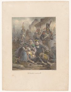 Matka truchlí nad svým smrtelně zraněným synem na bojišti La douleur maternelle (název na objektu) Litografické skici (název série) Croquis lithographiques (název série)