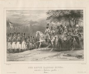Princ, polní maršál Abbas Mirza 1789-1833 inspekce pěšího pluku, 1835