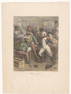 Dva vojáci zkříží meče v hospodě Allons ve střehu! (název na objektu) Litografické skici (název série) Croquis lithographiques (název série)