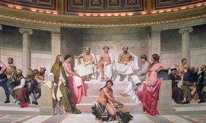 Polokolo: Umělci všech věků, detail fresky Ictinus, Apelles a Phidias, 1836-41 viz také 83553 a 83555 od Hippolyte Delaroche