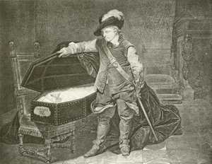 Oliver Cromwell při pohledu na mrtvolu krále Karla I. (hlubotisk) od Hippolyte Delaroche