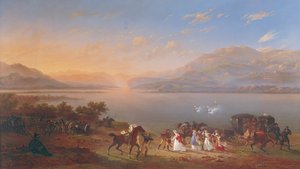 Císařovna Josefína (1763-1814) přijíždějící navštívit Napoleona (1769-1821) v Itálii na břehu Gardského jezera