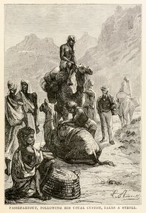 Passepartout se podle svého obvyklého zvyku vydává na procházku, z knihy Cesta kolem světa za osmdesát dní od Julese Verna (1828-1905), vyryl Adolphe François Pannemaker (1822-1900), 1873