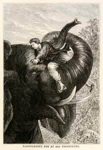 Pasparta vůbec nevyděšená, z filmu Cesta kolem světa za osmdesát dní od Julese Verna (1828-1905), 1873