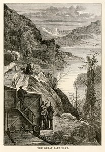 Velké solné jezero, z cesty kolem světa za osmdesát dní od Julese Verna (1828-1905), vyryto Prévostem, 1873