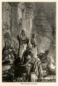 Strážci Rajahs, z knihy Cesta kolem světa za osmdesát dní od Julese Verna (1828-1905), vyryl Adolphe François Pannemaker (1822-1900), 1873