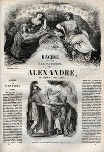 Tragédie Alexandra Velikého v pěti dějstvích – rytina do „Díla Jeana Racina““, ilustrovaná Pauquetem a upozornění Emile de La Bedolliere – 1851