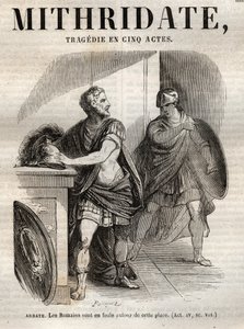 Mithridátní tragédie v pěti dějstvích od Jeana Racina – rytina do „“Oeuvres de Jean Racine““, ilustrovaná Pauquetem a upozornění Emile de La Bedolliere – 1851