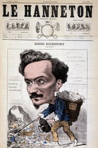 Cartoon Henri Rochefort (1831-1913), francouzský novinář, spisovatel a politik. V Le Hanneton, 4. června