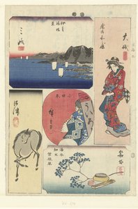 Číslo tři na Tokaidó Tokai san (název na objektu) Výřezy z Tokaida (název série) Tokaido harimaze zue (název série) od Hiroshige (I) , Utagawa
