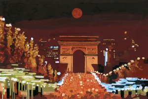 Arc de Triomphe a Champs Elysées v noci, 2015 (kvaš na papíře) od Hiroyuki Izutsu