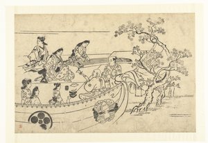 Hudební společnost pod třešní Prohlížení Cherry Blossoms v Ueno (název série) Ueno hanami no tei (název série) od Hishikawa Moronobu (attributed to)