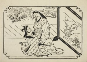 Za obrazovkou, c.1673-81 od Hishikawa Moronobu