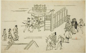 Vstup do Ageyacho, ze série "Vzhled Yoshiwary (Yoshiwara no tei)" od Hishikawa Moronobu