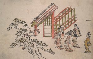 Nedaleko brány New Yoshiwara od Hishikawa Moronobu