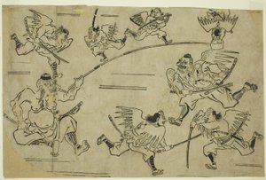 Král Tengu trénuje své žáky, kolem roku 1690
