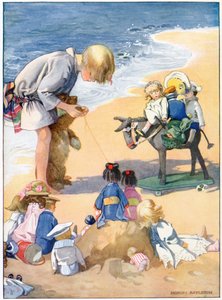 „Udělali jsme z Big Teddyho oslíka“, ilustrace z „Josephine is Busy“ od H.C. Cradock, vydavatelství Blackie & Son, Ltd. (barevné lito) od Honor Charlotte Appleton